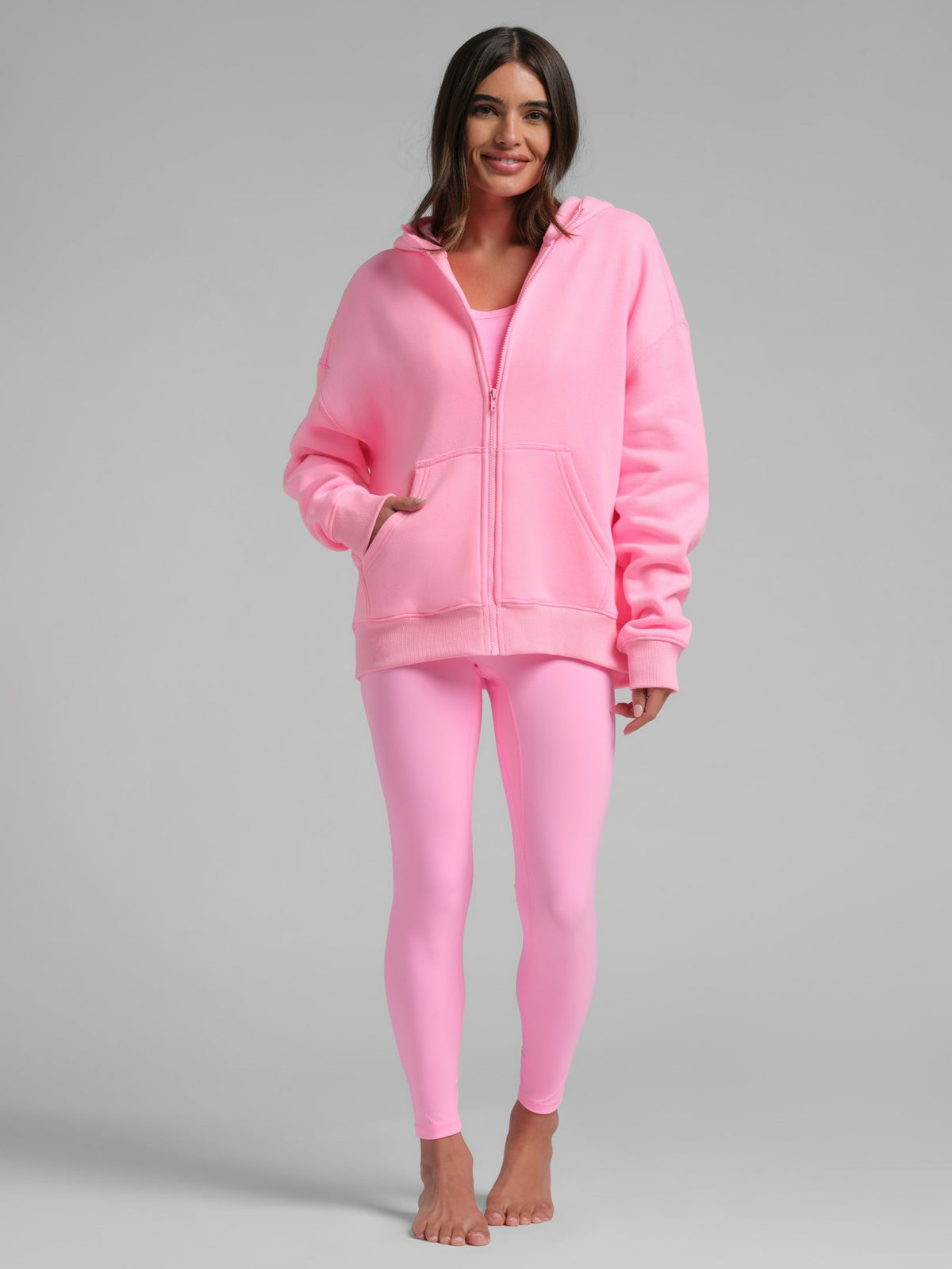 Neon Basic Crop Zip Hoodie